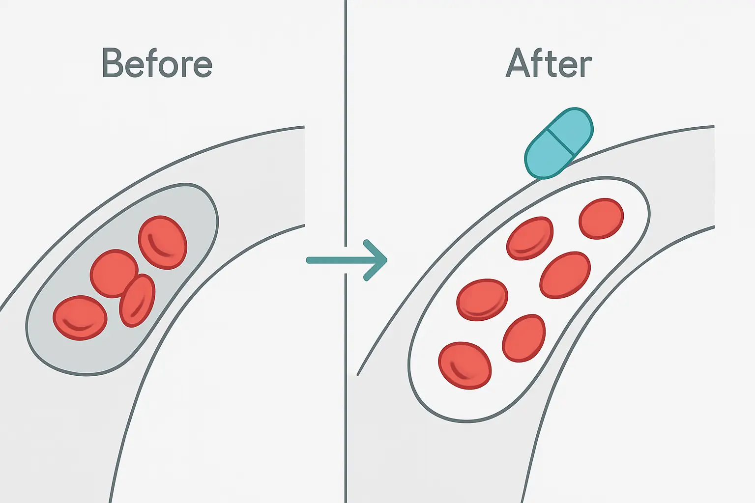 A simplified medical diagram showing increased blood flow into penile tissues.